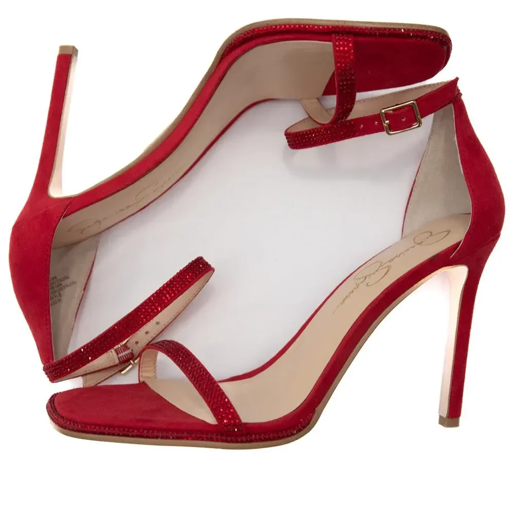 Jessica Simpson Ostey Red Ankle Strap Square Toe Cocktail Hour Heels Size 8.5